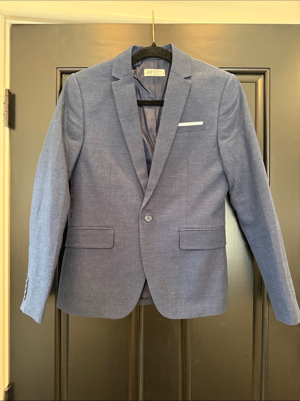 H&M Blue Textured Single-Button Blazer